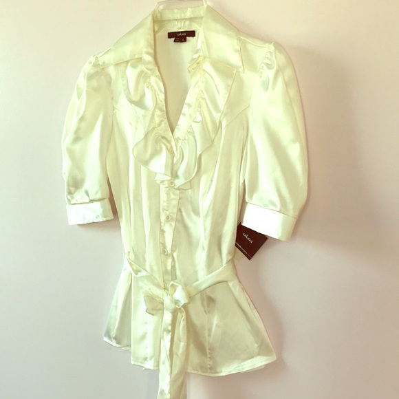Satin Ruffled Short Sleeved Blouse - Picture 1 of 8